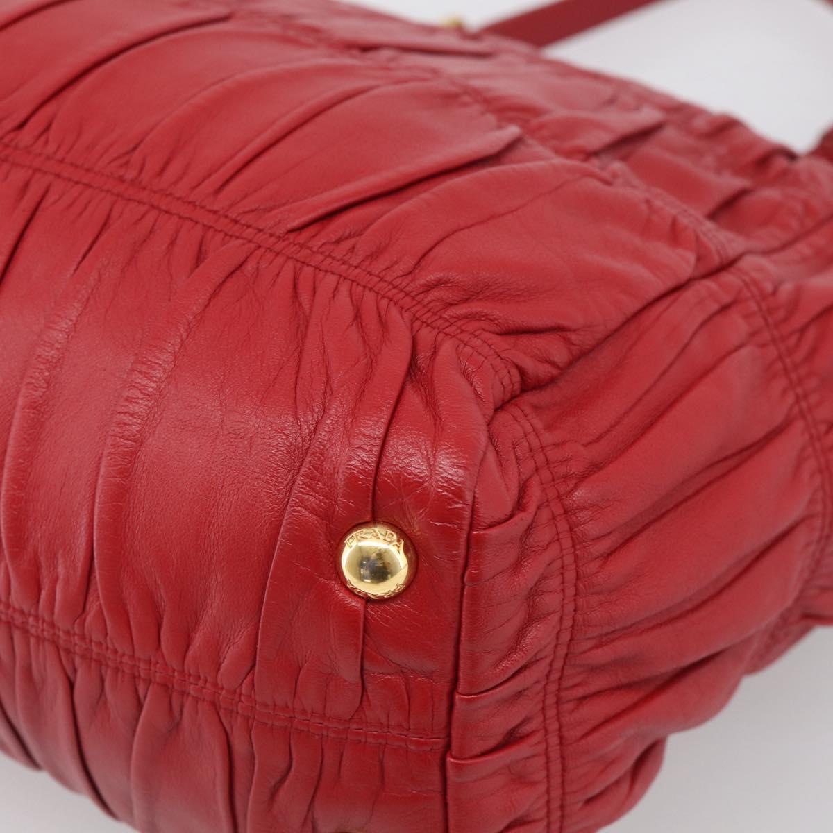 PRADA Gathered Hand Bag Leather Red Gold Auth LN233