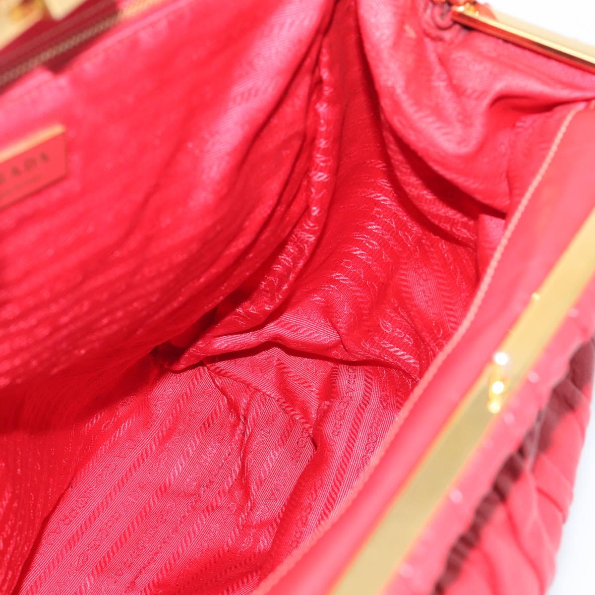 PRADA Gathered Hand Bag Leather Red Gold Auth LN233
