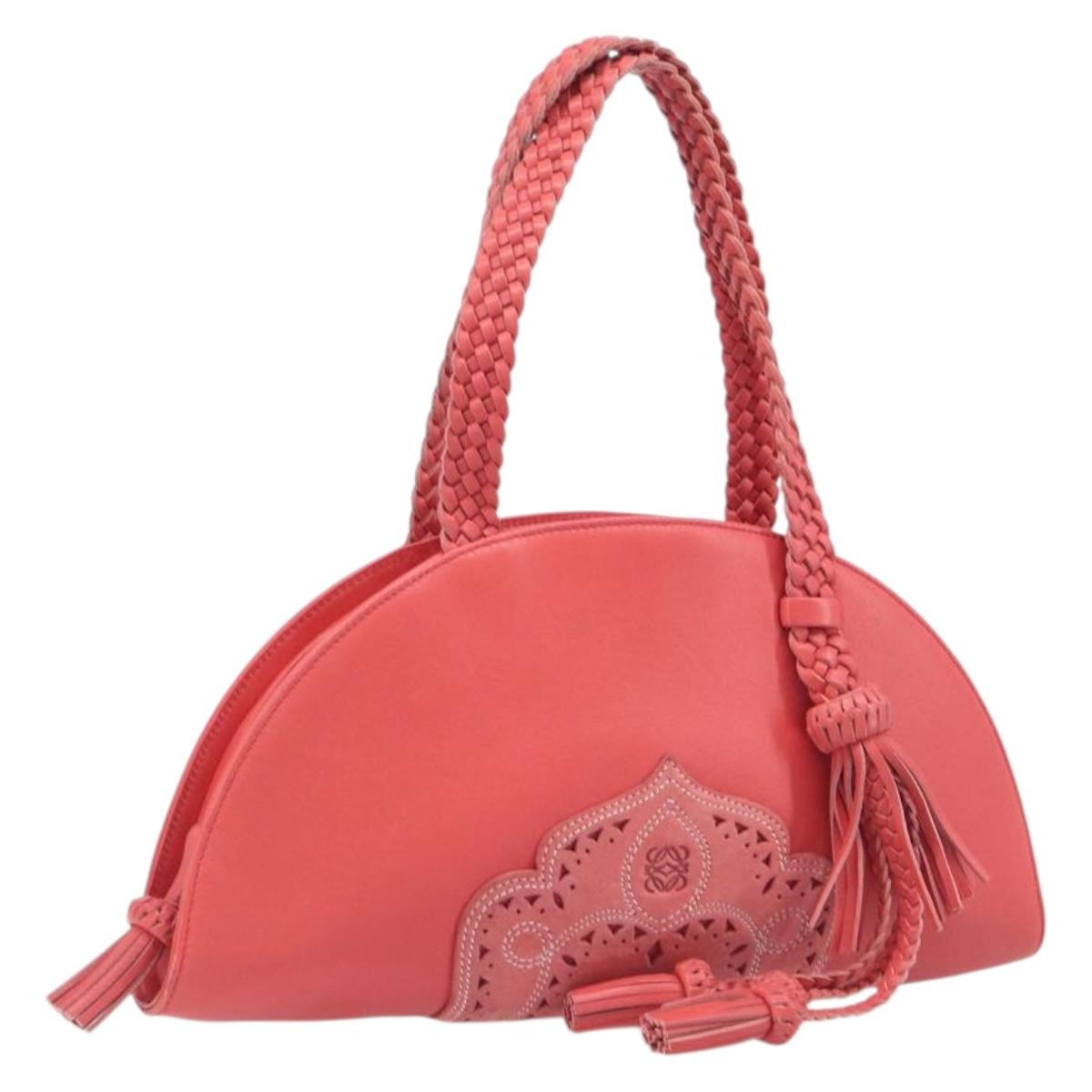 LOEWE Hand Bag Leather Red Silver Auth LN234V