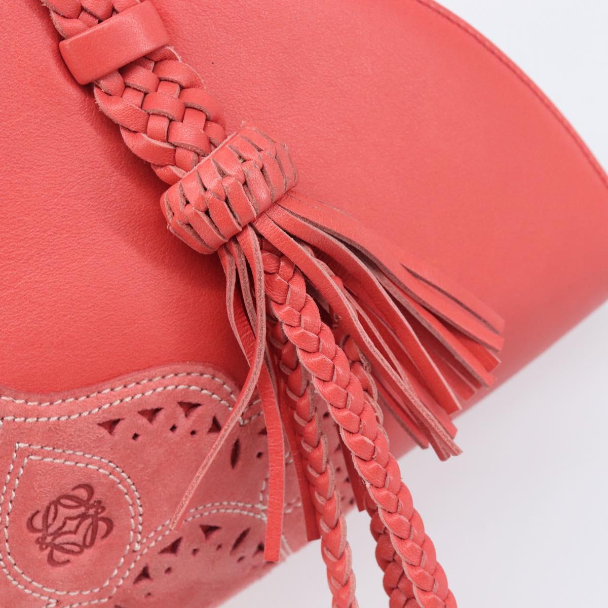 LOEWE Hand Bag Leather Red Silver Auth LN234V