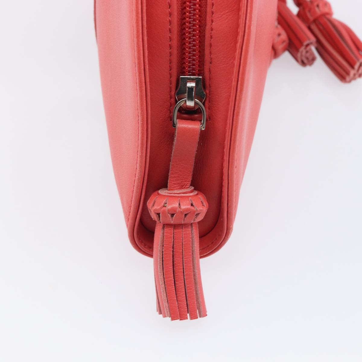 LOEWE Hand Bag Leather Red Silver Auth LN234V