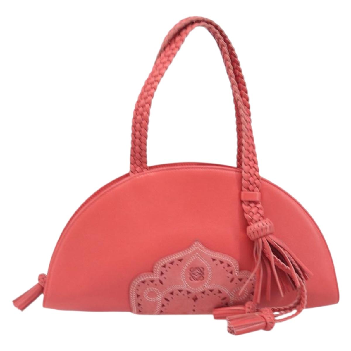 LOEWE Hand Bag Leather Red Silver Auth LN234V