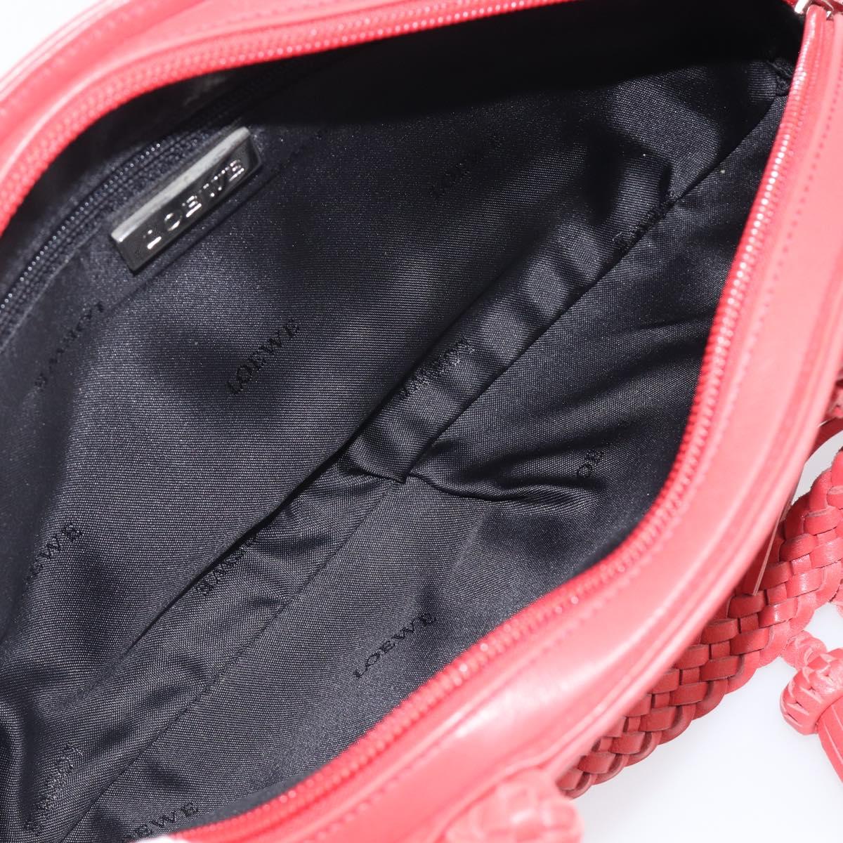 LOEWE Hand Bag Leather Red Silver Auth LN234V