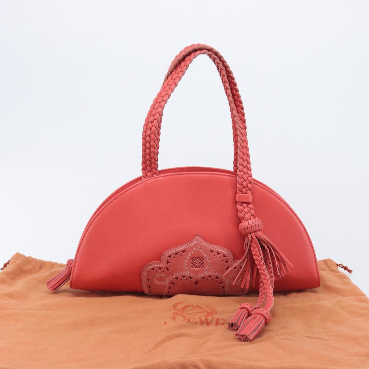 LOEWE Hand Bag Leather Red Silver Auth LN234V