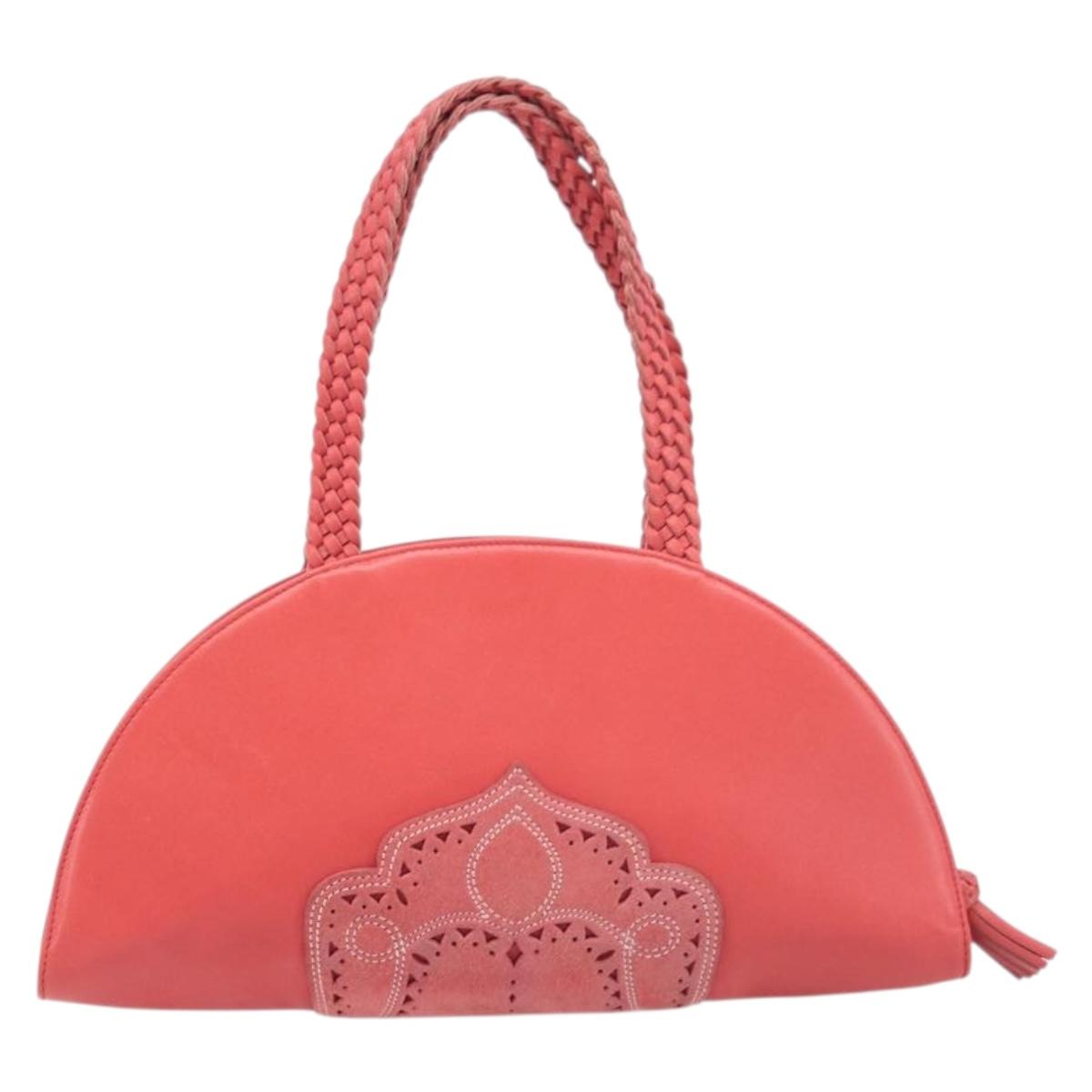 LOEWE Hand Bag Leather Red Silver Auth LN234V