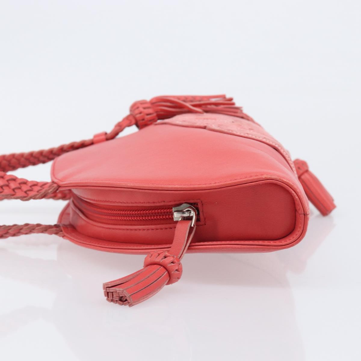 LOEWE Hand Bag Leather Red Silver Auth LN234V