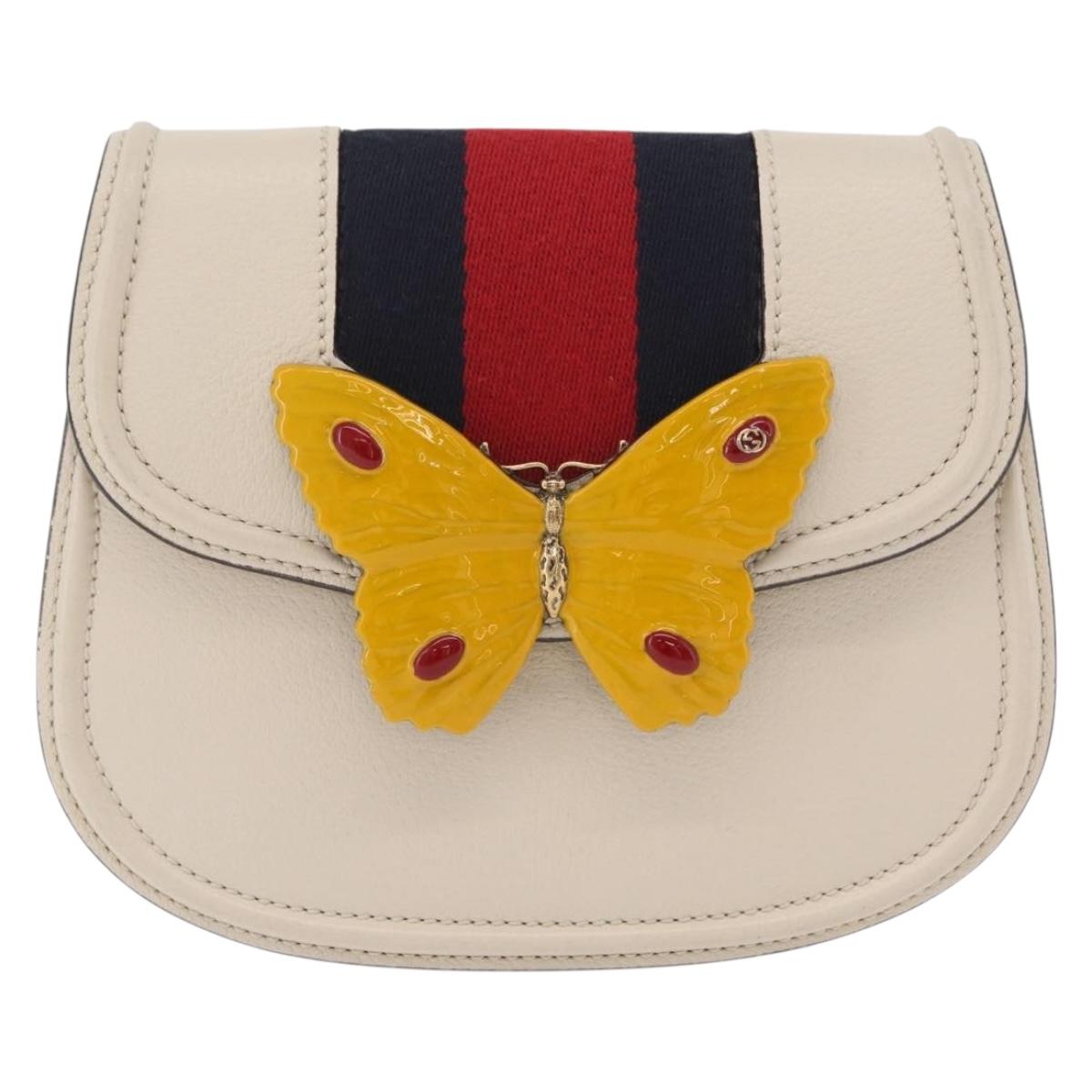GUCCI Sherry Line Shoulder Bag Leather Ivory Gold Auth LN236V