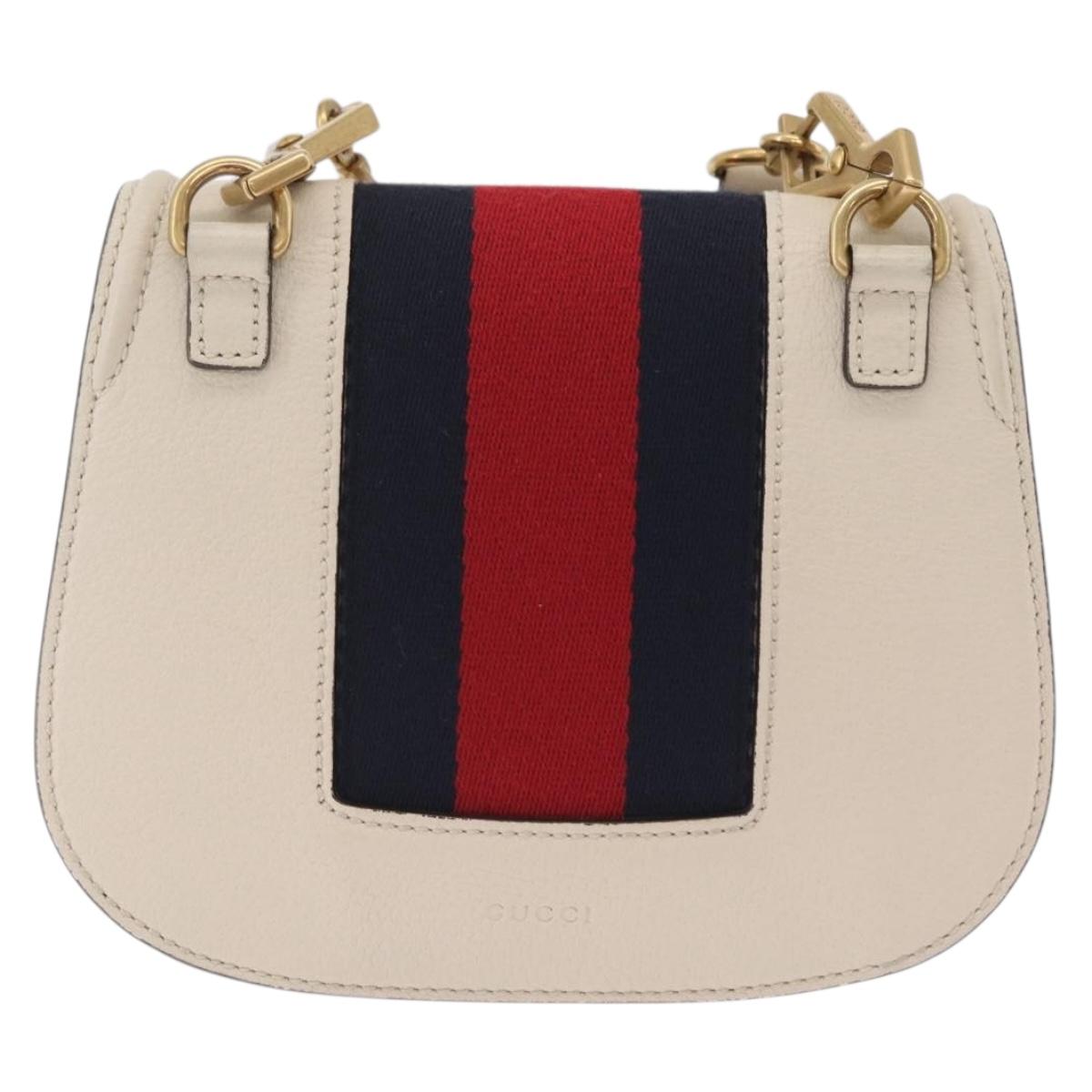 GUCCI Sherry Line Shoulder Bag Leather Ivory Gold Auth LN236V