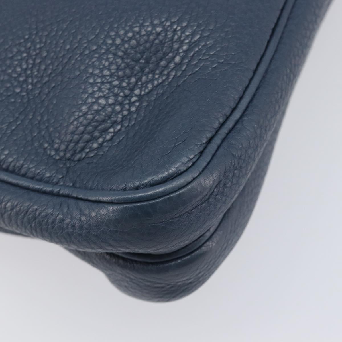 PRADA Shoulder Bag Vittero Dino Leather Navy Silver Auth LN240