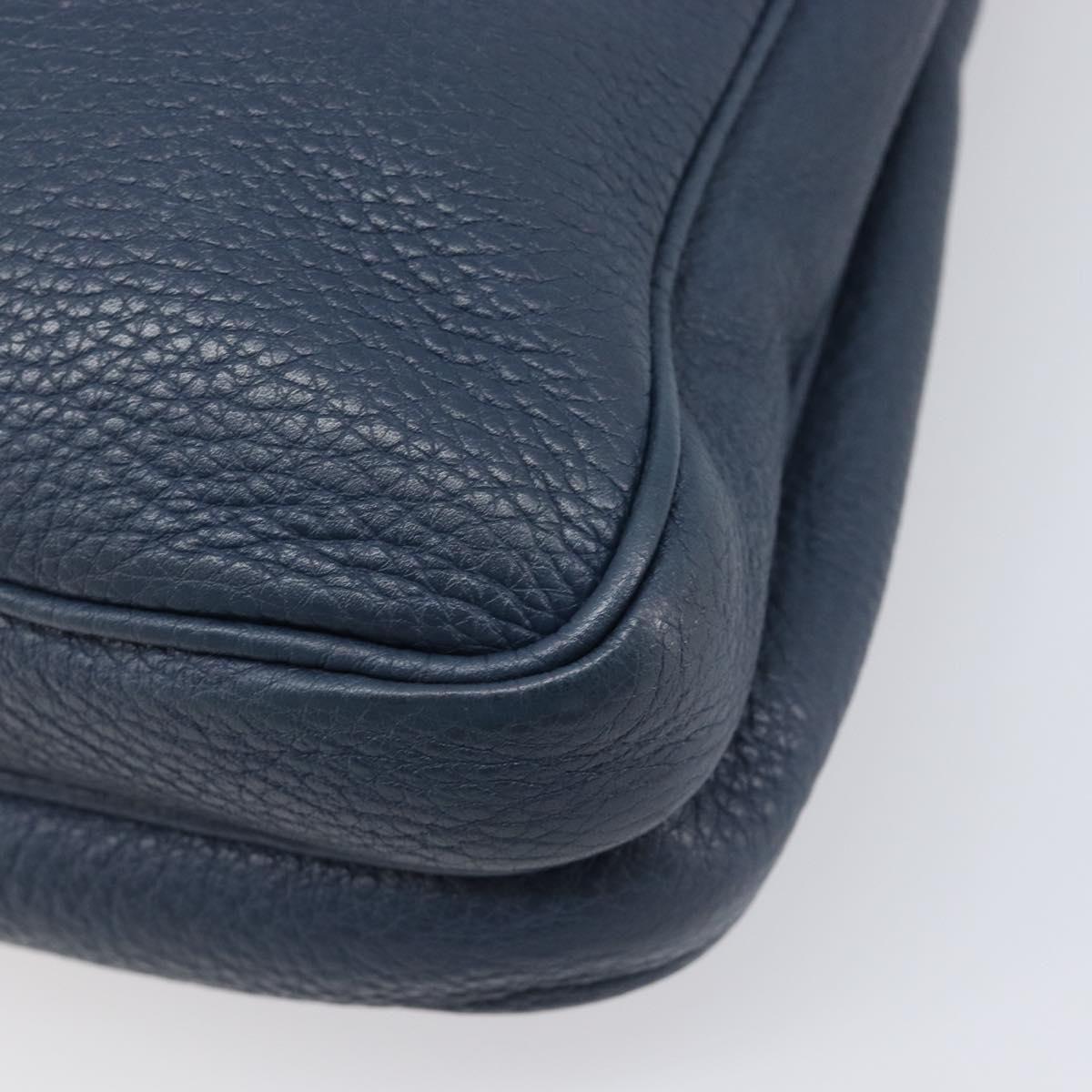 PRADA Shoulder Bag Vittero Dino Leather Navy Silver Auth LN240