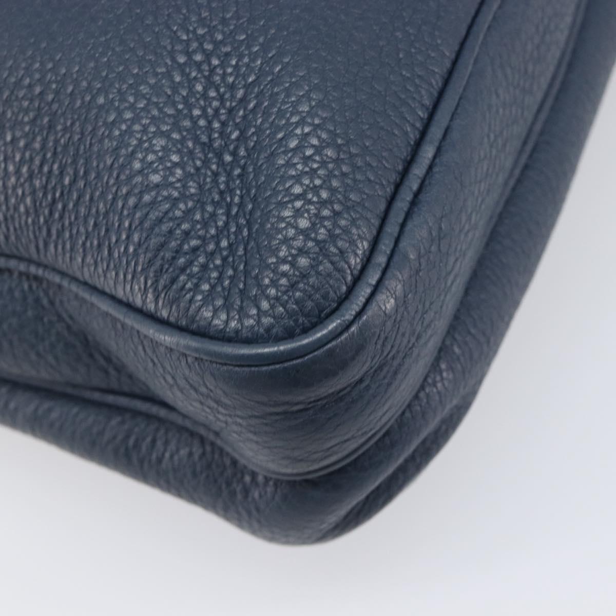 PRADA Shoulder Bag Vittero Dino Leather Navy Silver Auth LN240