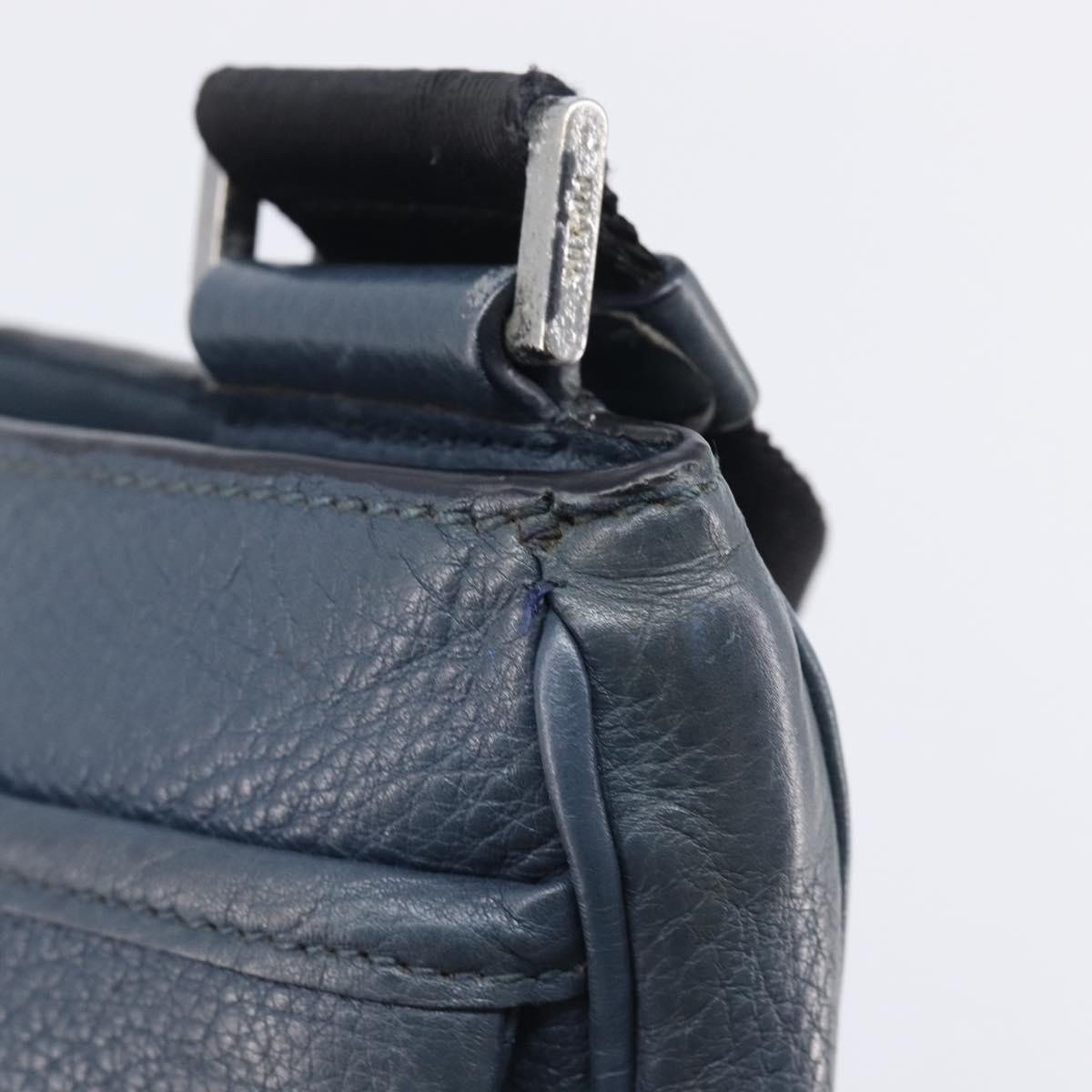 PRADA Shoulder Bag Vittero Dino Leather Navy Silver Auth LN240