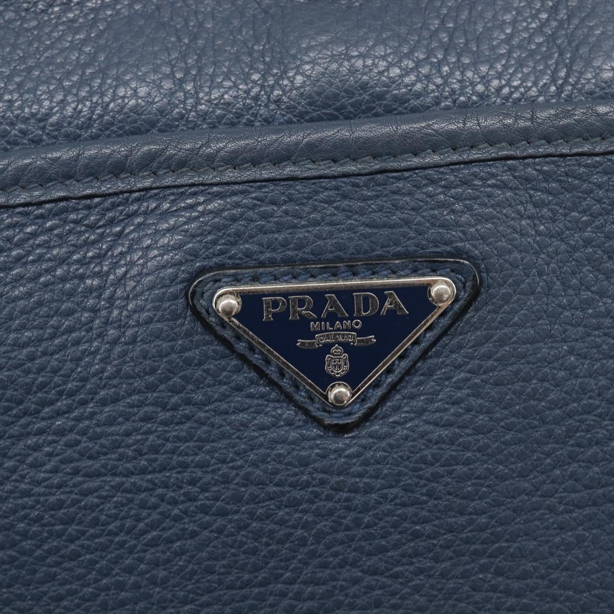 PRADA Shoulder Bag Vittero Dino Leather Navy Silver Auth LN240