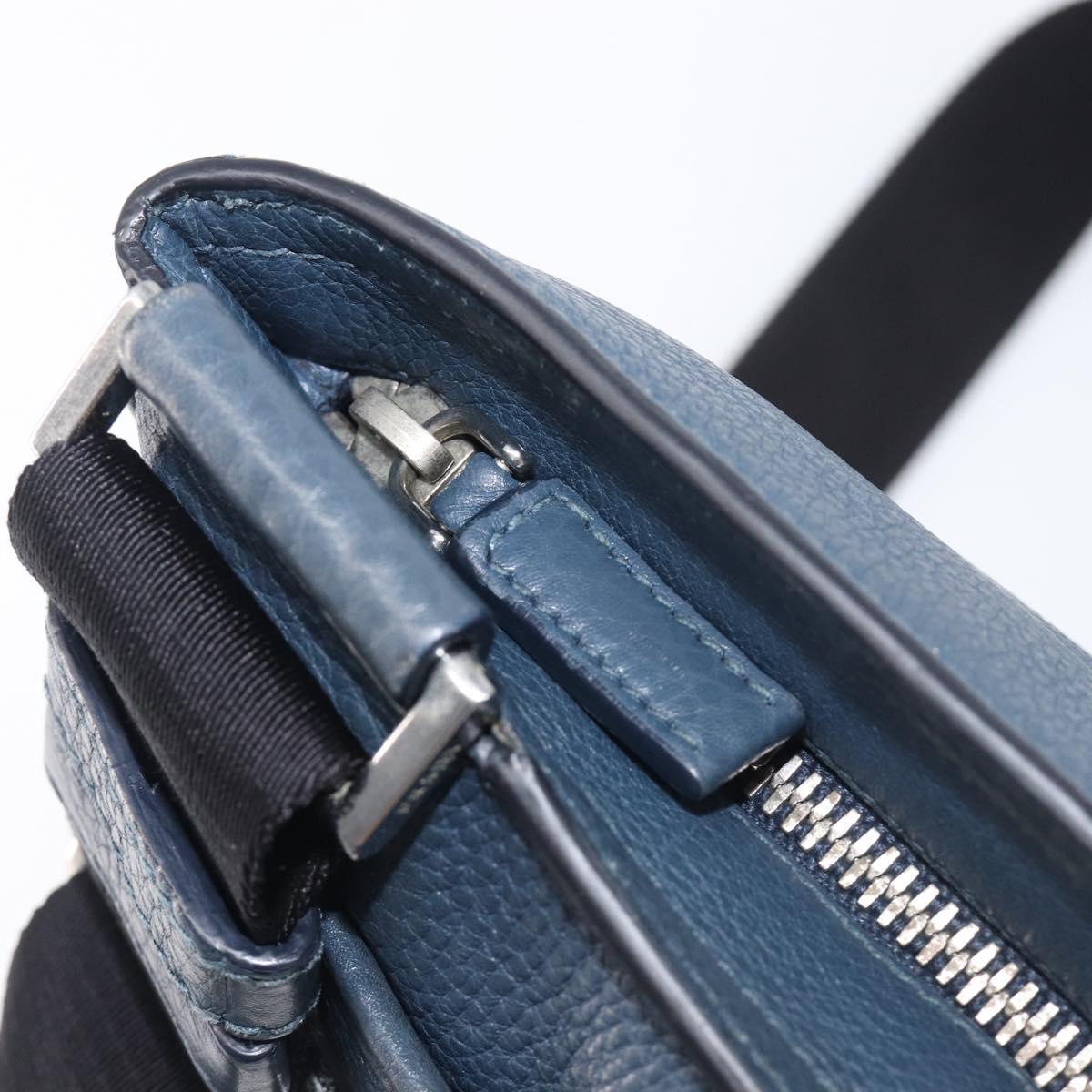 PRADA Shoulder Bag Vittero Dino Leather Navy Silver Auth LN240