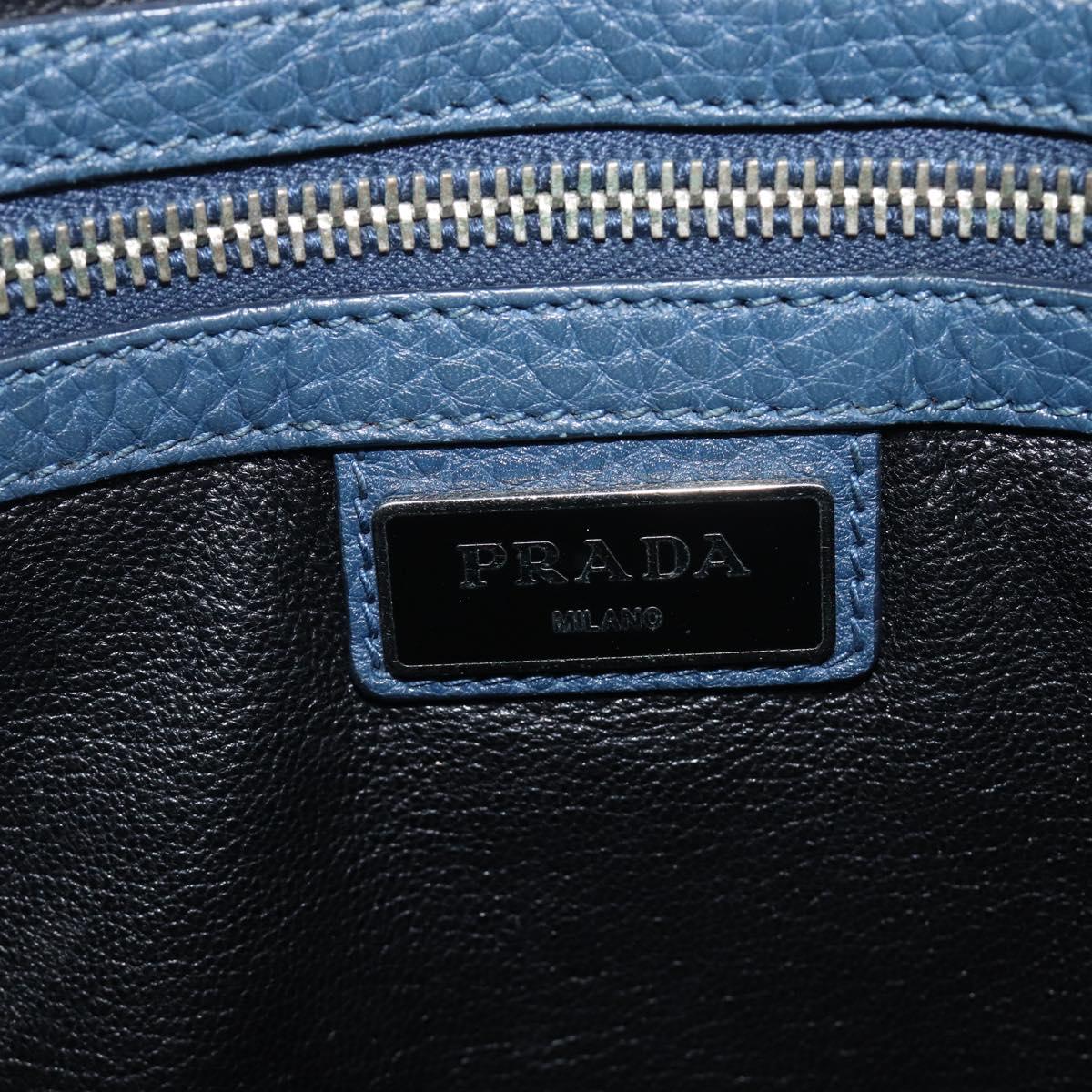 PRADA Shoulder Bag Vittero Dino Leather Navy Silver Auth LN240