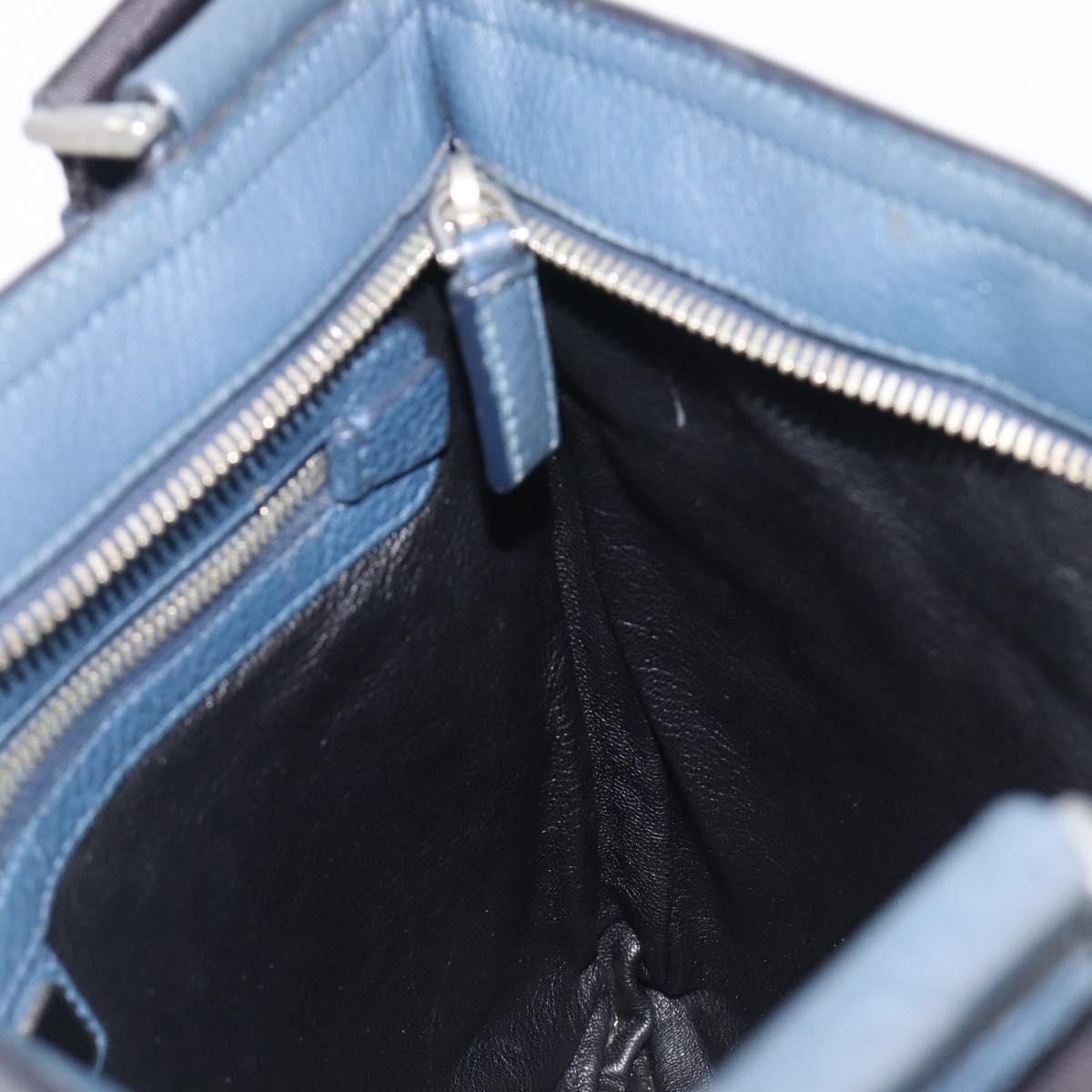PRADA Shoulder Bag Vittero Dino Leather Navy Silver Auth LN240