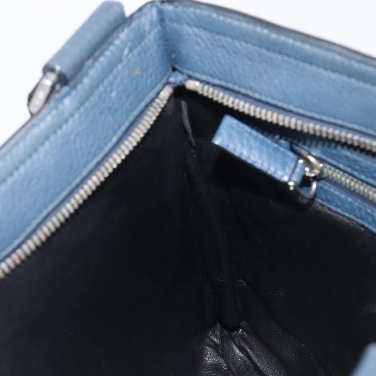 PRADA Shoulder Bag Vittero Dino Leather Navy Silver Auth LN240