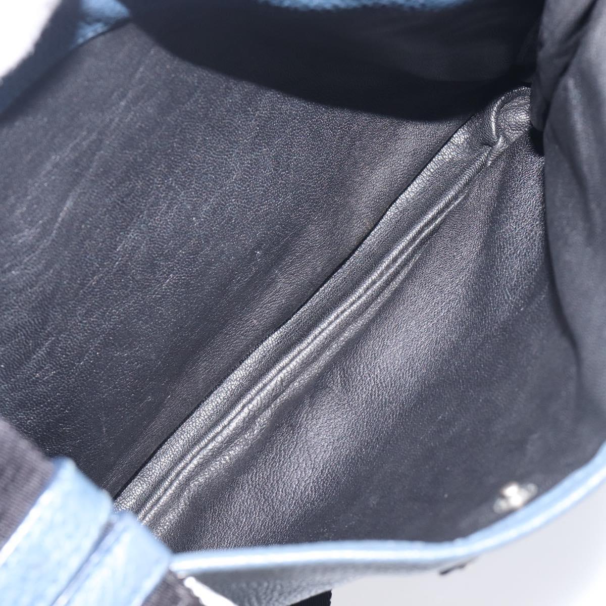 PRADA Shoulder Bag Vittero Dino Leather Navy Silver Auth LN240