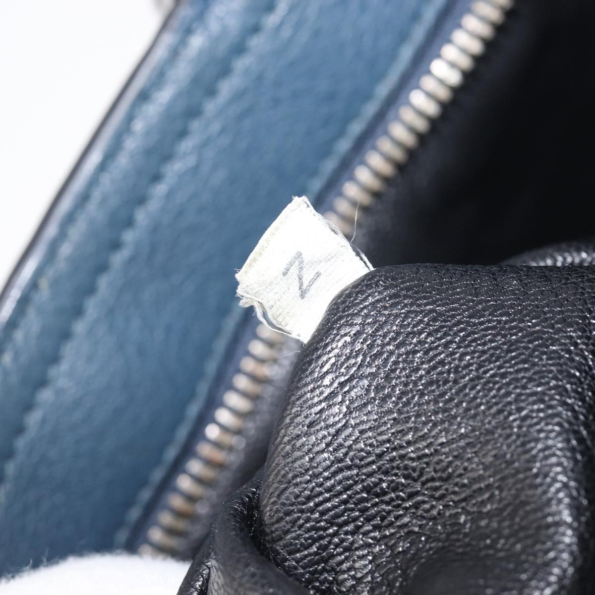PRADA Shoulder Bag Vittero Dino Leather Navy Silver Auth LN240