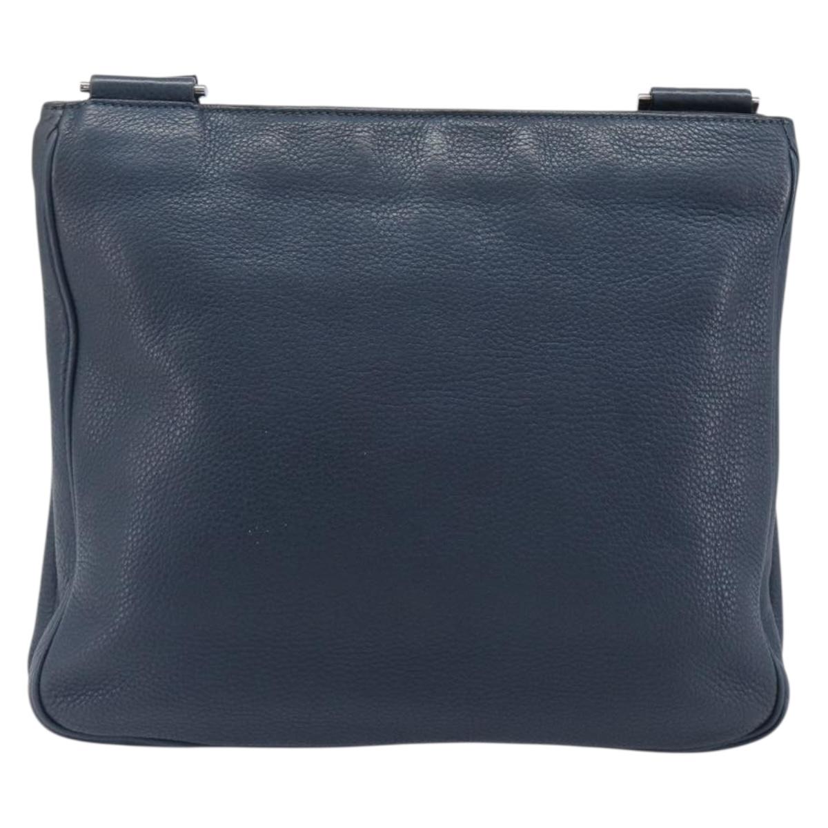 PRADA Shoulder Bag Vittero Dino Leather Navy Silver Auth LN240