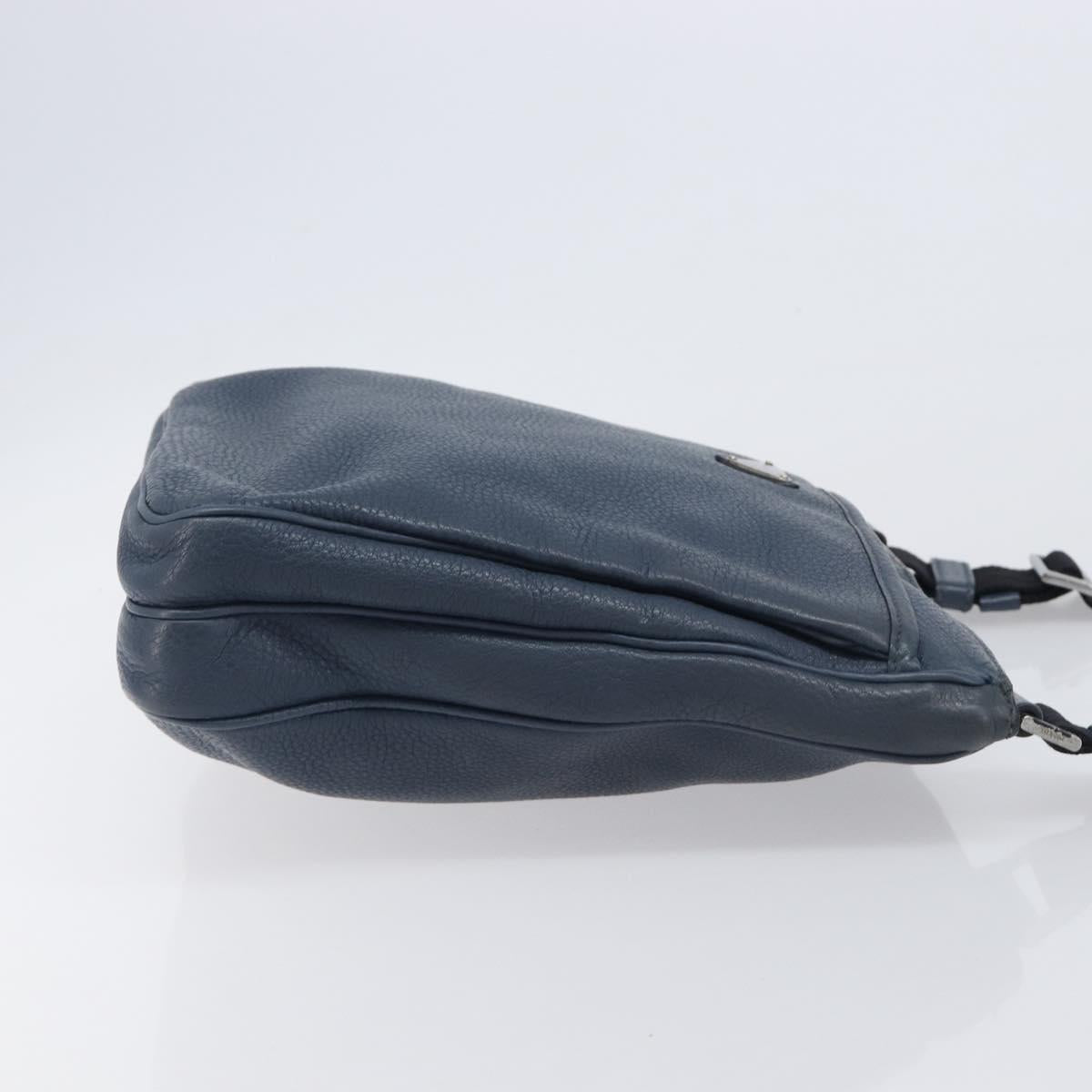 PRADA Shoulder Bag Vittero Dino Leather Navy Silver Auth LN240