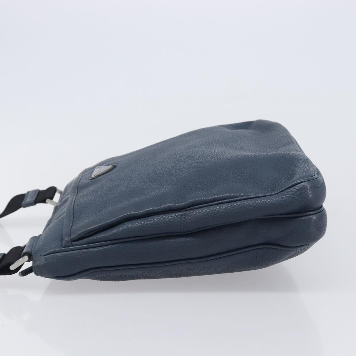 PRADA Shoulder Bag Vittero Dino Leather Navy Silver Auth LN240