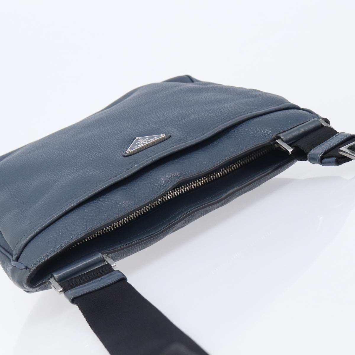 PRADA Shoulder Bag Vittero Dino Leather Navy Silver Auth LN240
