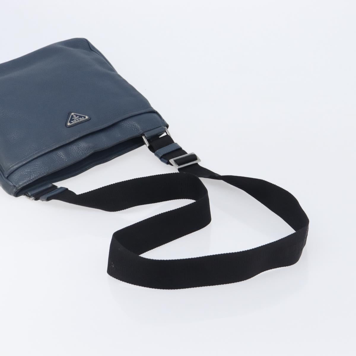 PRADA Shoulder Bag Vittero Dino Leather Navy Silver Auth LN240