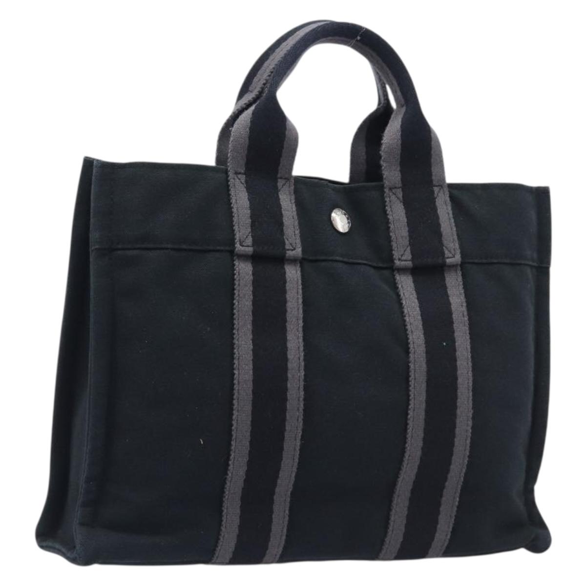 HERMES Fourre Tout PM Hand Bag Canvas Black Silver Auth LN243