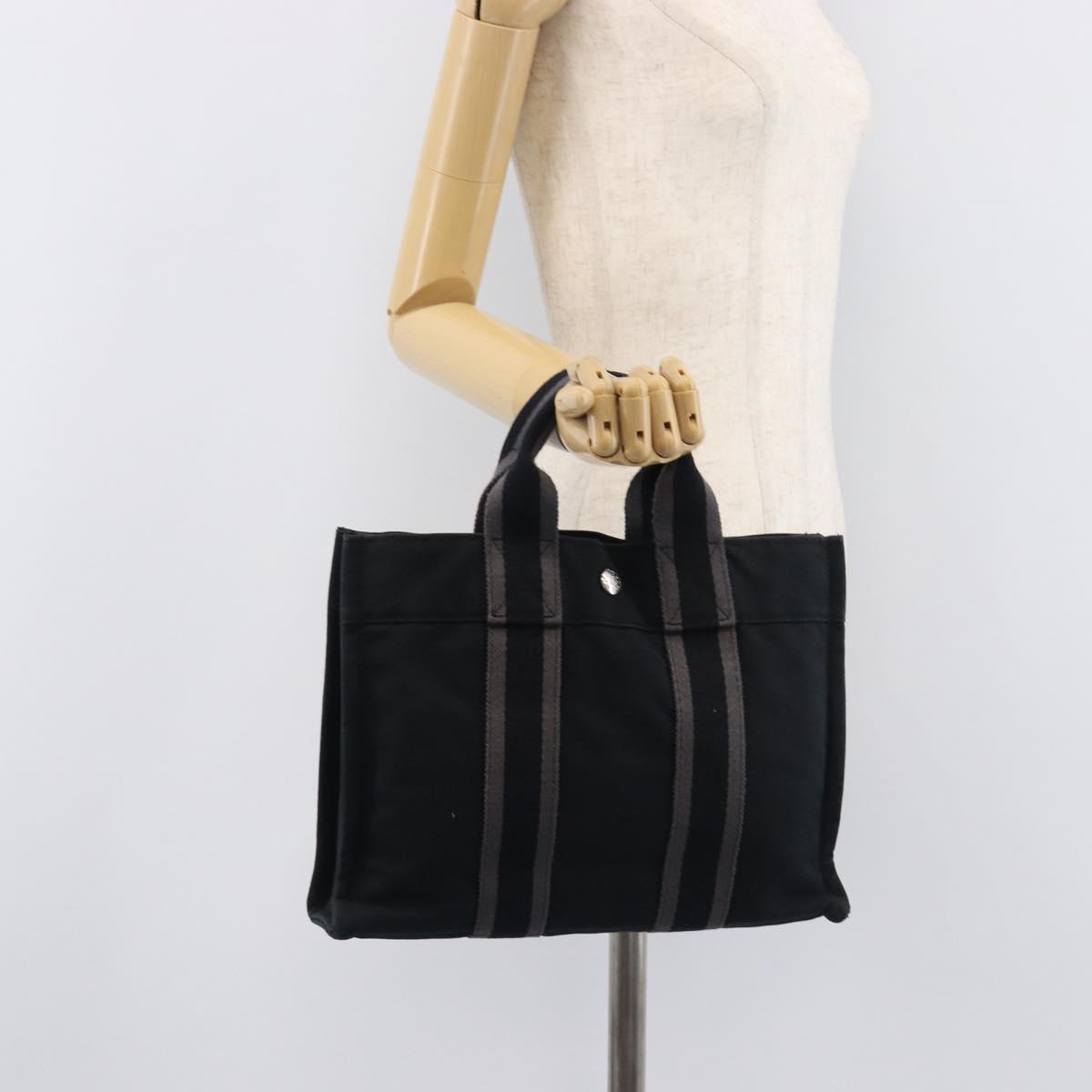 HERMES Fourre Tout PM Hand Bag Canvas Black Silver Auth LN243
