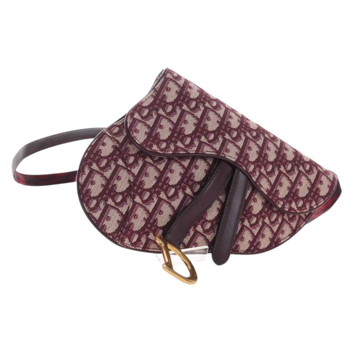 Christian Dior Trotter Canvas Saddle Waist bag Red Gold Auth LN247M