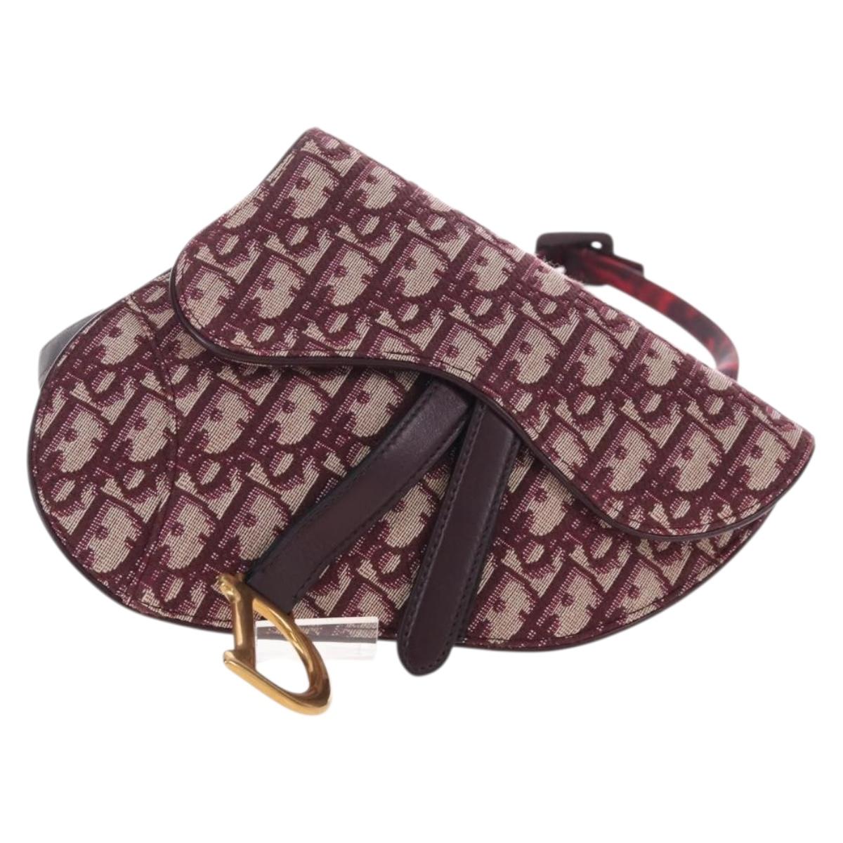 Christian Dior Trotter Canvas Saddle Waist bag Red Gold Auth LN247M