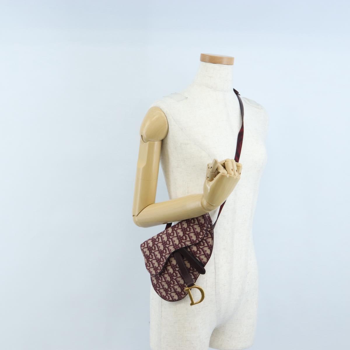 Christian Dior Trotter Canvas Saddle Waist bag Red Gold Auth LN247M