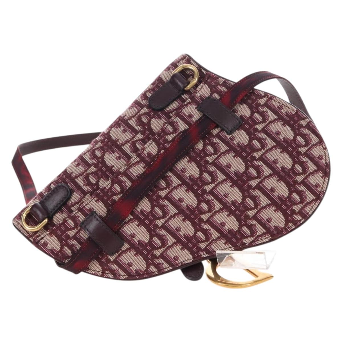 Christian Dior Trotter Canvas Saddle Waist bag Red Gold Auth LN247M