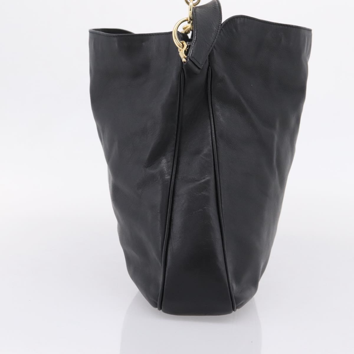 GUCCI Bamboo Hand Bag Leather 2way Black Gold 001 2058 1577 Auth LN249