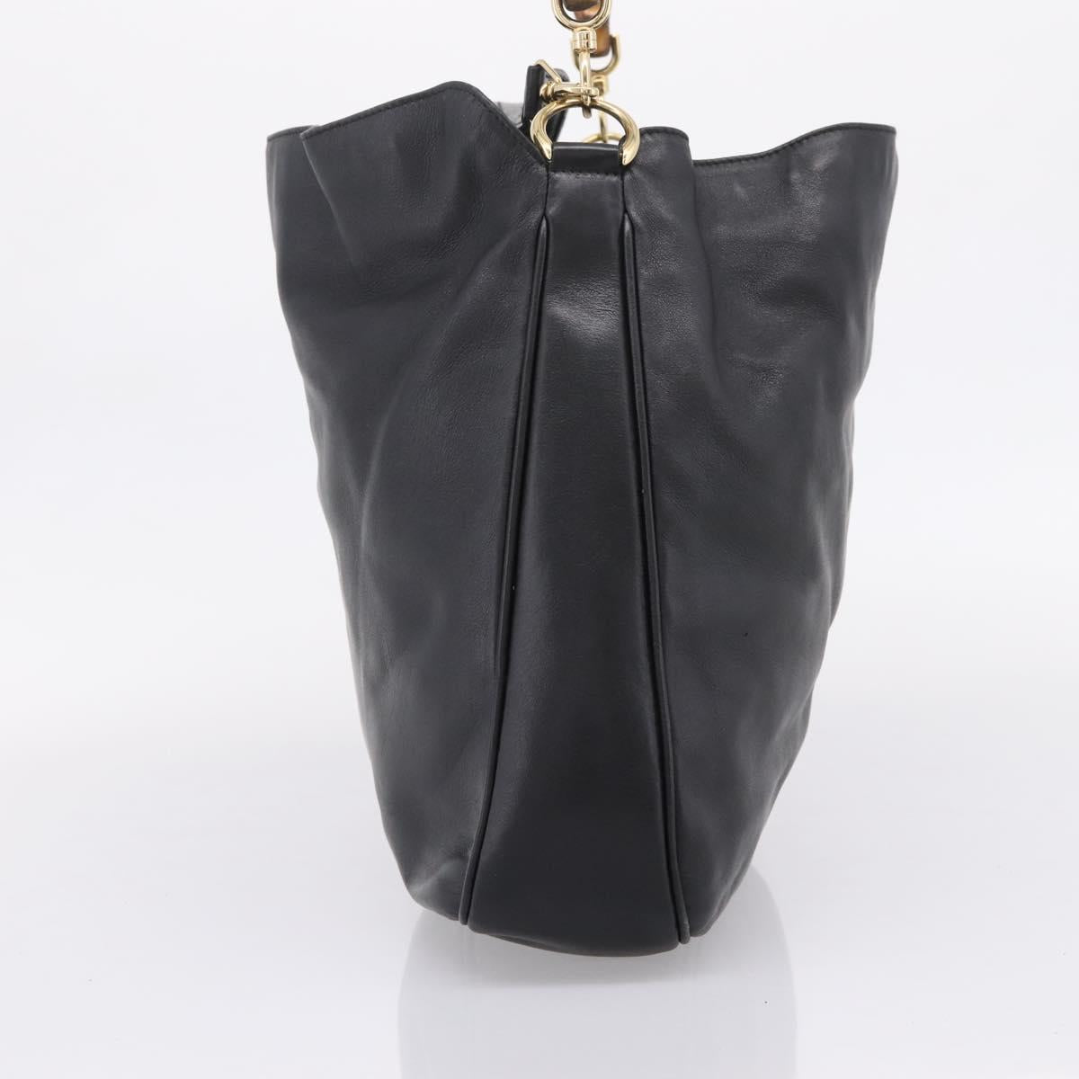 GUCCI Bamboo Hand Bag Leather 2way Black Gold 001 2058 1577 Auth LN249
