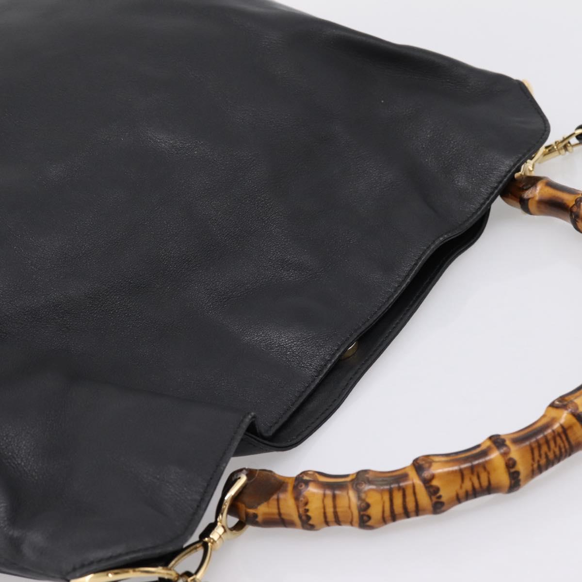 GUCCI Bamboo Hand Bag Leather 2way Black Gold 001 2058 1577 Auth LN249