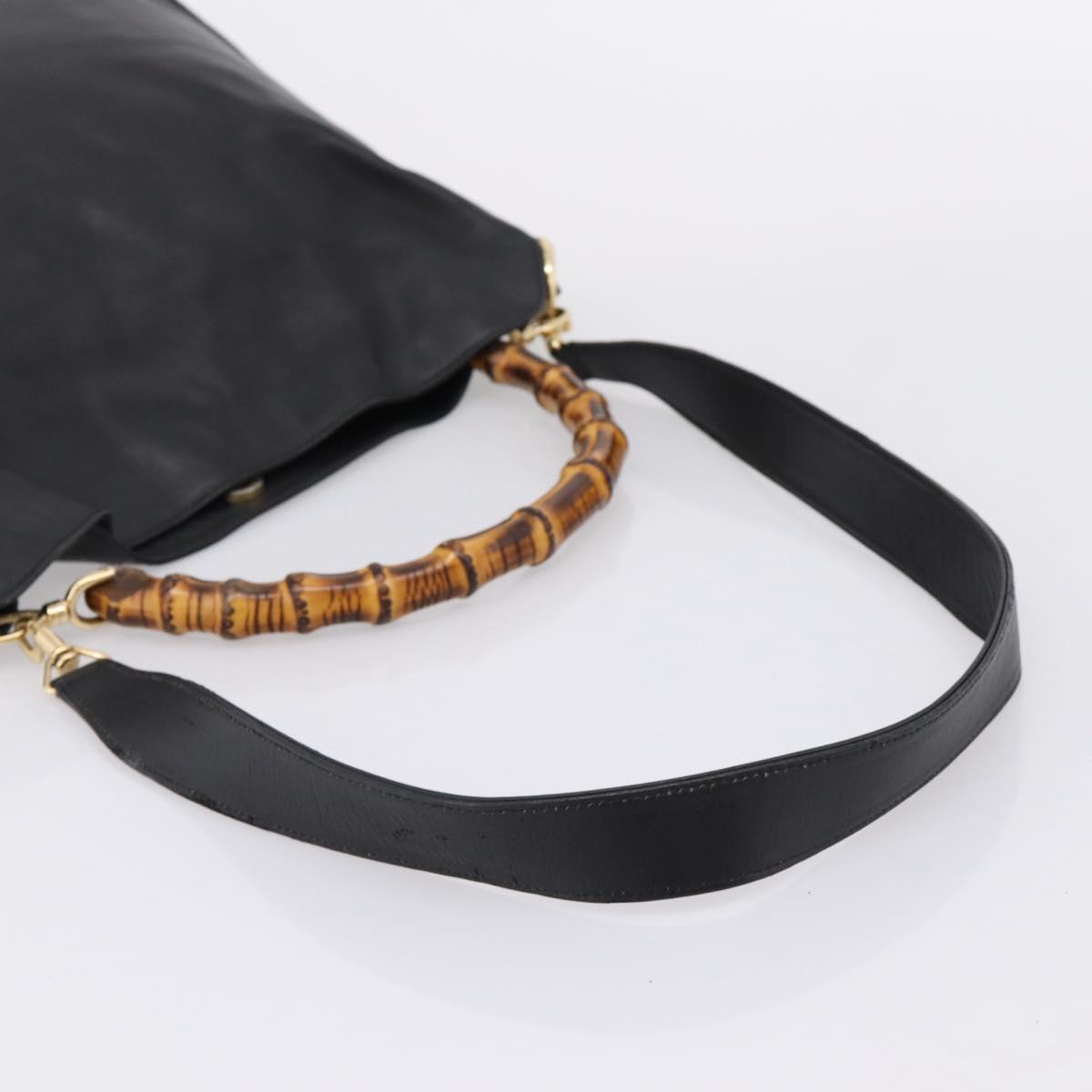 GUCCI Bamboo Hand Bag Leather 2way Black Gold 001 2058 1577 Auth LN249