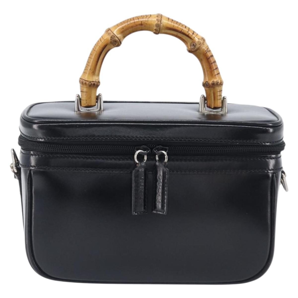 GUCCI Vanity Hand Bag Patent leather 2way Black Silver 013 2122 2490 Auth LN253