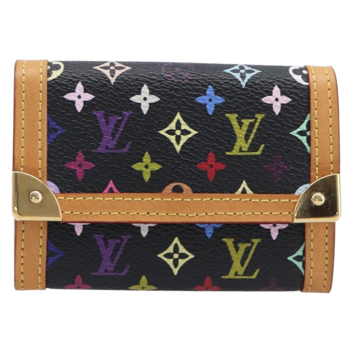LOUIS VUITTON Monogram Multicolor Porte Monnaie Pla Black M92656 LV Auth LN255V