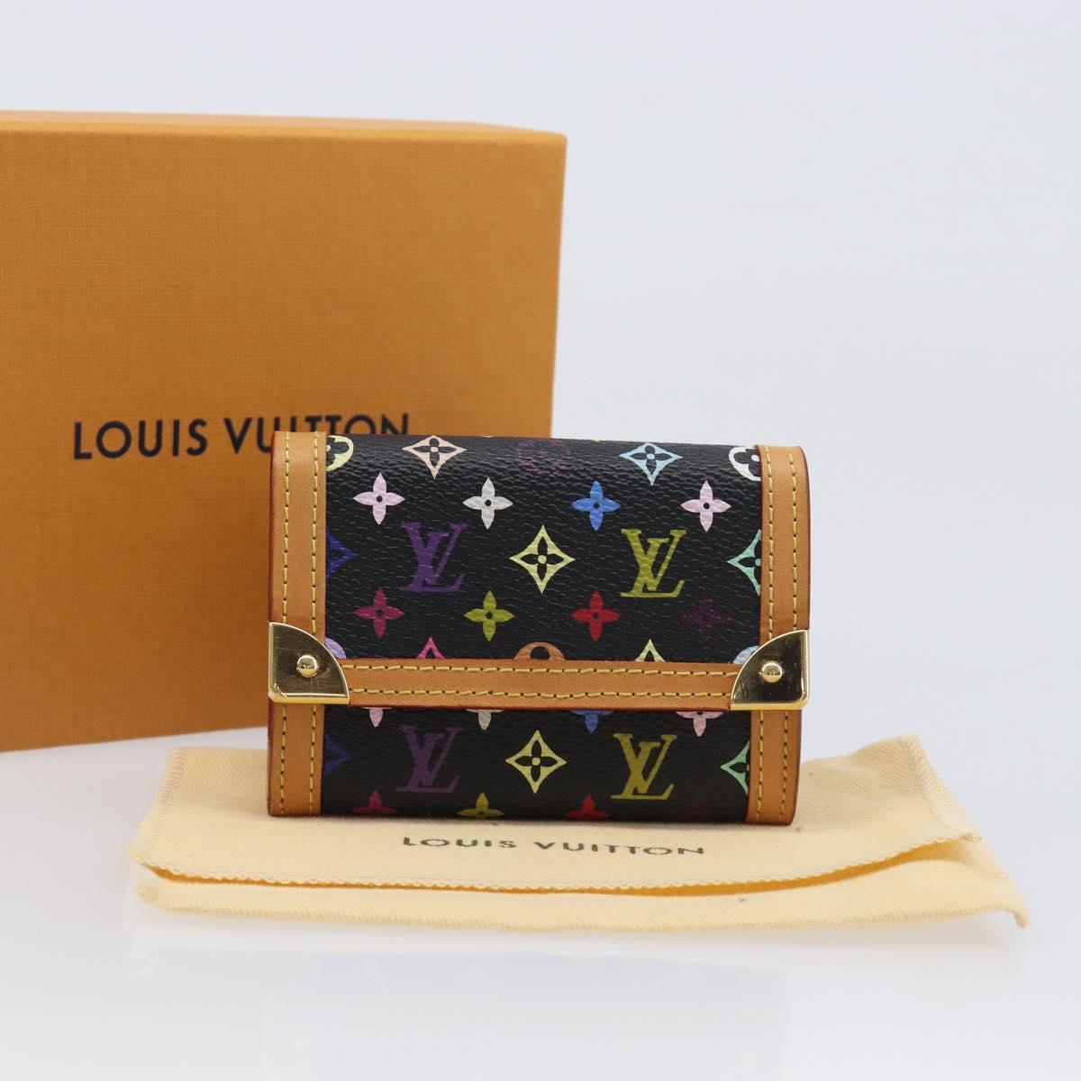 LOUIS VUITTON Monogram Multicolor Porte Monnaie Pla Black M92656 LV Auth LN255V