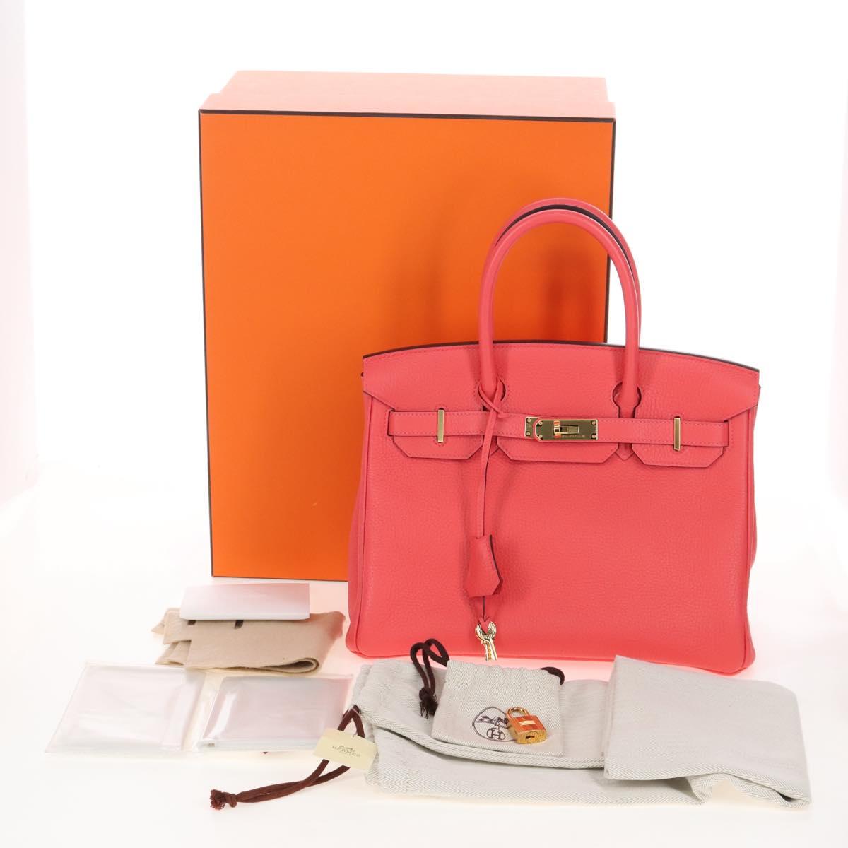 HERMES Birkin 30 Hand Bag Taurillon ClemenceLeather Pink Gold Auth LN261SM