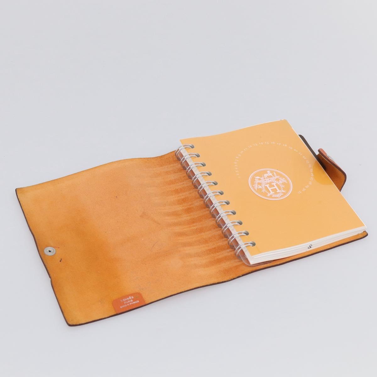 HERMES Yuris PM Day Planner Cover Leather Orange Silver Auth LN263