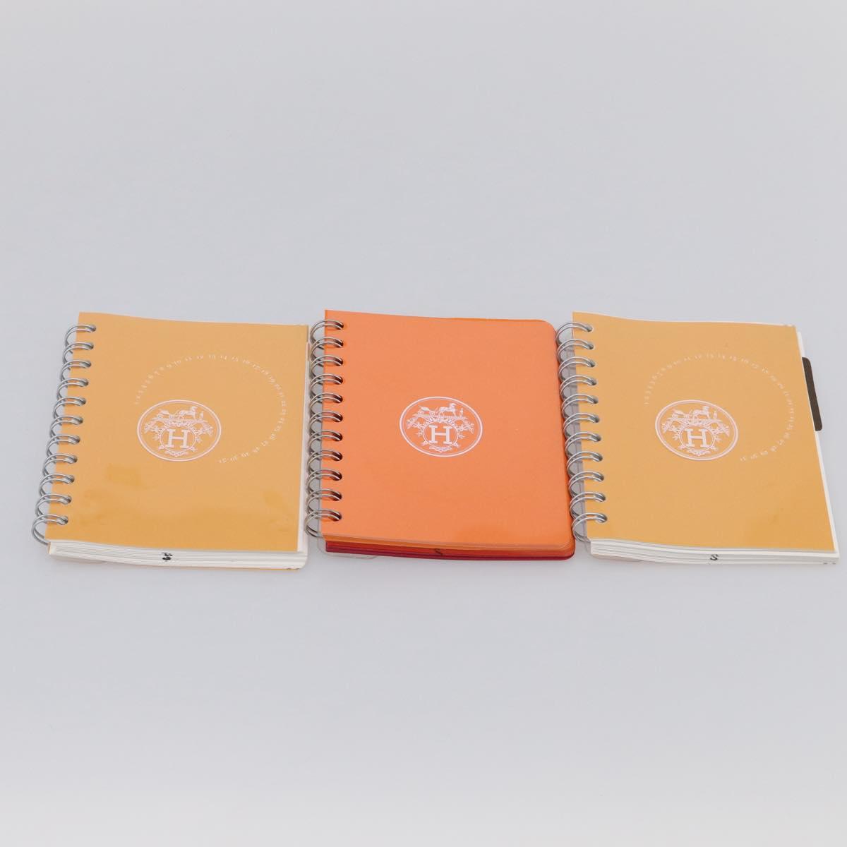HERMES Yuris PM Day Planner Cover Leather Orange Silver Auth LN263