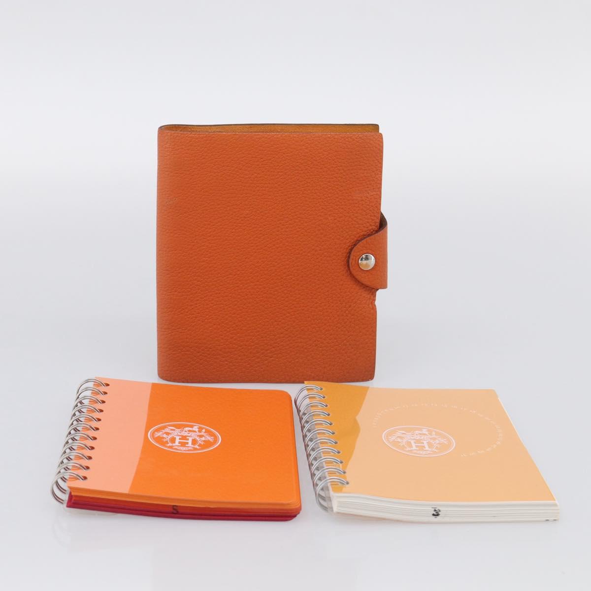 HERMES Yuris PM Day Planner Cover Leather Orange Silver Auth LN263