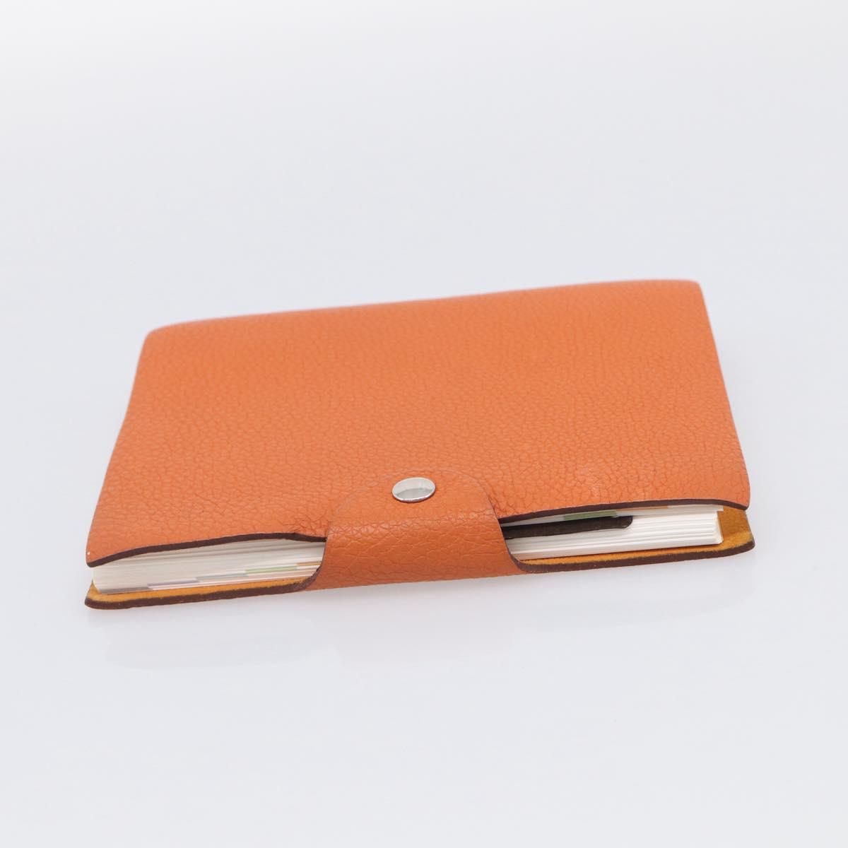 HERMES Yuris PM Day Planner Cover Leather Orange Silver Auth LN263