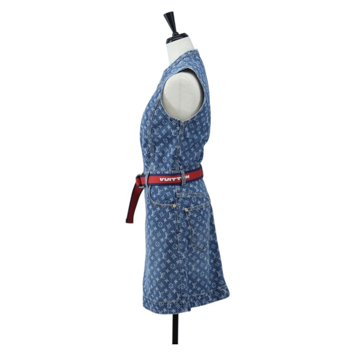 LOUIS VUITTON Monogram Denim Dress 34 Blue LV Auth LN271M