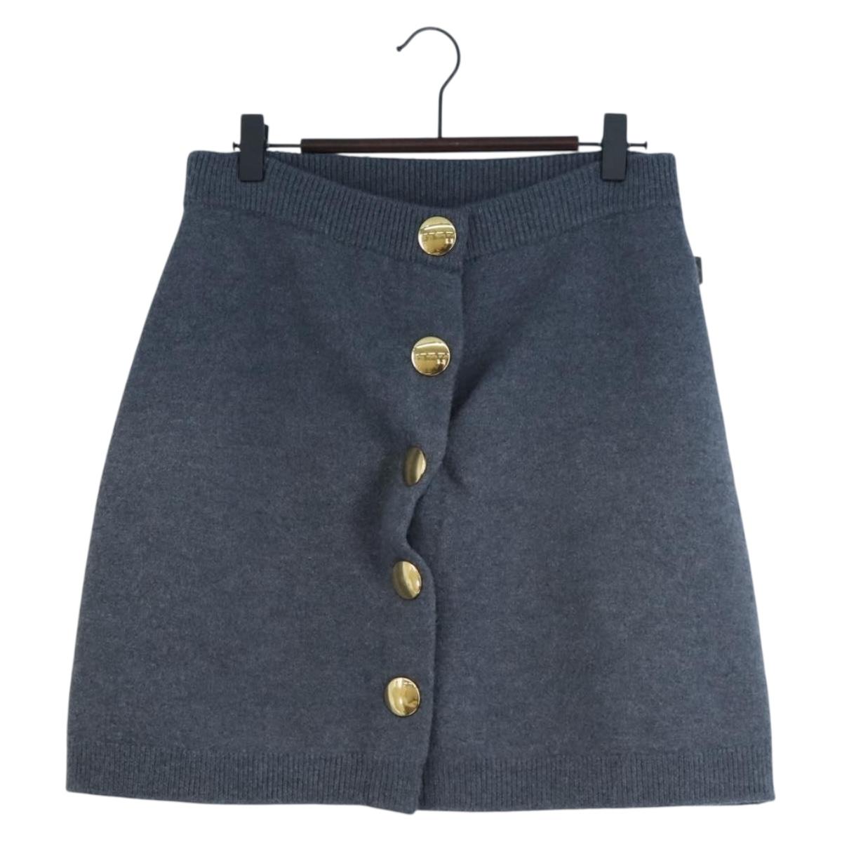 LOUIS VUITTON Skirt Wool S Gray LV Auth LN273M