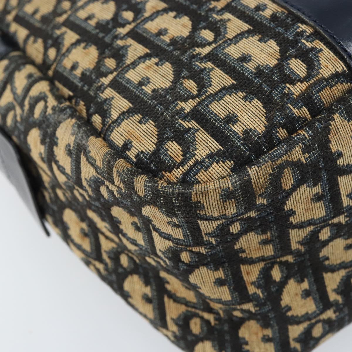 Christian Dior Trotter Canvas Hand Bag Navy Gold Auth LNZ006