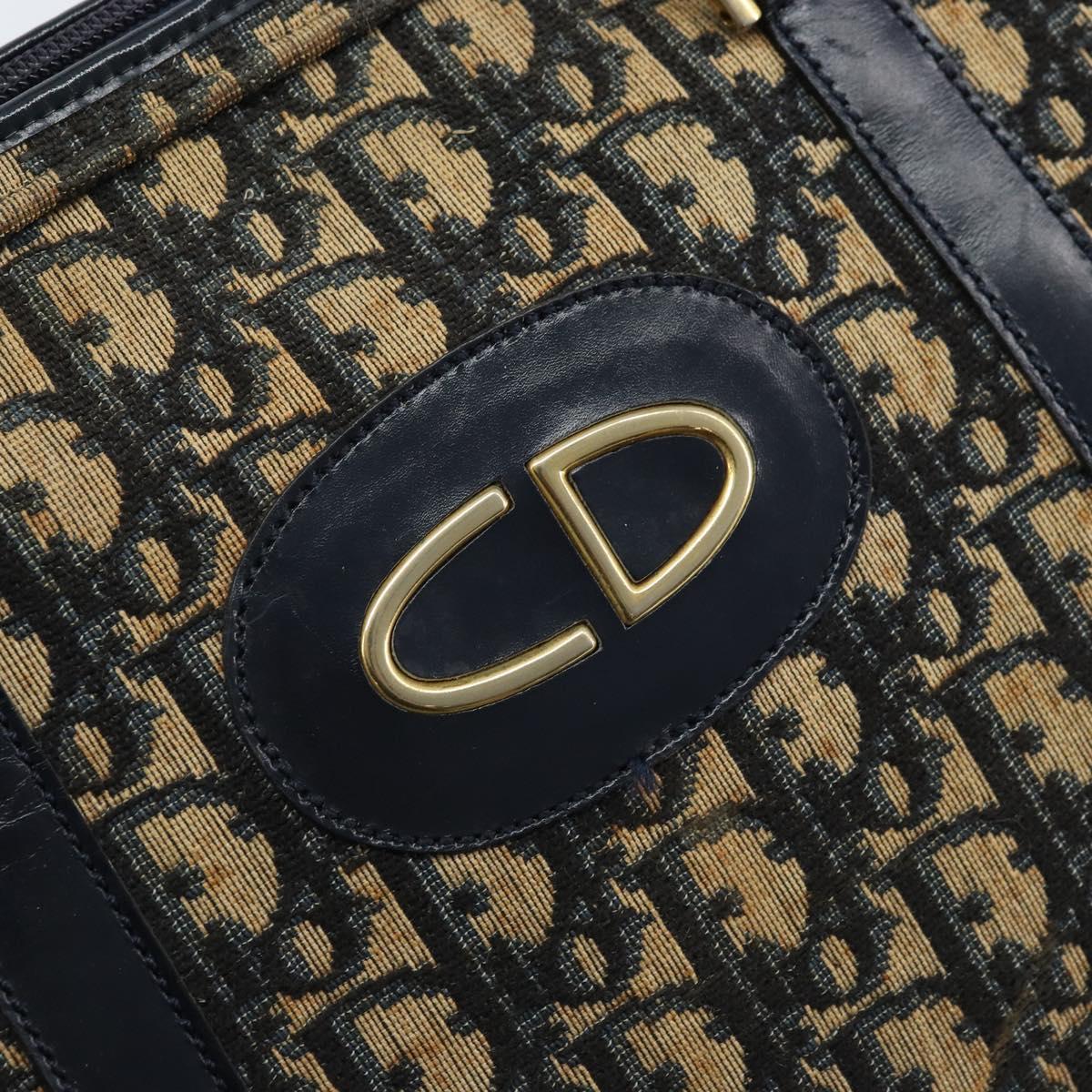 Christian Dior Trotter Canvas Hand Bag Navy Gold Auth LNZ006